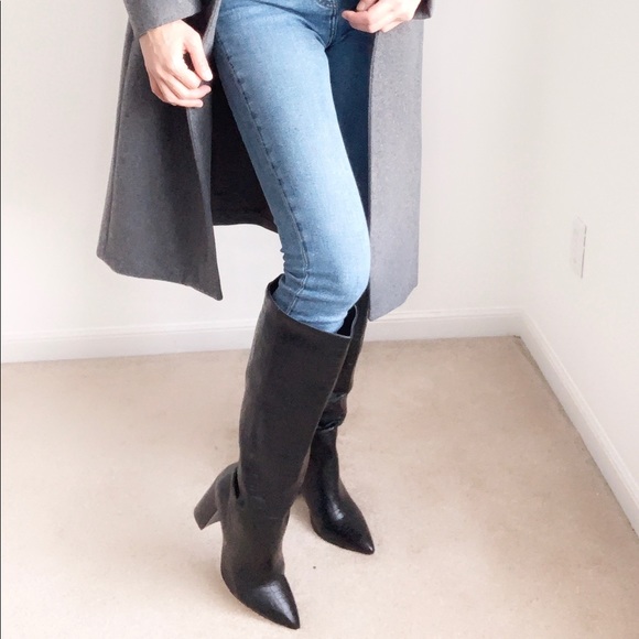 Knee Tall Vegan PU Croc Pointed Boots - Picture 3 of 8